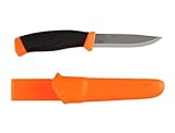 Morakniv Messer - Companion - rostfreier Sandvik Stahl 12C27 - zweifarbiger Griff - neonfarbene Scheide mit Gürtelclip, 134510