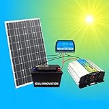 1A-INNOVATION SOLAR VORSPRUNG DURCH SONNENENERGIE 100W Solaranlage Komplettpaket 220V TÜV Komplettset Qualitäts Akku 100Ah wartungsfrei 100W Hochleistungs Solarmodu