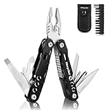 morpilot Multitool Werkzeug, 25 in 1 Faltbares Edelstahl Multifunktionale Zange, Multitools als Schneider, Flaschenöffner und Karabiner, mit 11 Schraubendreher Bits und Gurtcliptasch