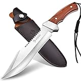 NedFoss Fahrtenmesser Rambo Messer| Survival Messer Camping Jagdmesser|Outdoormesser Gürtelmesser Überlebensmesser - aus einem Stück 8Cr14MoVStahl, Vergrößerte Versio