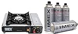 IMEX Gaskocher Edelstahl mit 16 Gaskartuschen und Tragekoffer / Aufbewahrungskoffer