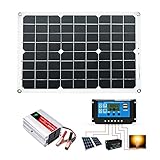 Luckxing 300W Solaranlage Komplettset Inselanlage netzunabhängiges Kit für Wohnmobil Camper mit 1 Wechselrichter mit Batterieklemme + 1 Solarpanel 18W 18V + DC-Krokodilklemme + 1 Solarladeregler 30
