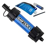 Sawyer Mini PointONE Wasserfilter Outdoor Notversorgung enfernt 100% Mikroplastik und 99,99999%* Aller Bakterien (1 Filter, Blau Sp128)