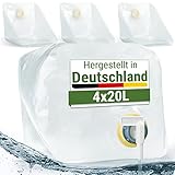 Rellinger® Wasserkanister Faltbar Outdoor [4x 20L] - ink. 4x Dosierhahn auslaufsicher - Kanister für Camping Zubehör - BPA Frei (Lebensmittelecht) - Outdoor Ausrüstung Made in Germany - Wasserkanister