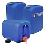 3x 25 Liter Getränke- Wasserkanister mit 1 Hahn und 3 Schraubdeckel (DIN 61) | Lebensmittelecht | BPA Frei | Tragbar | Indoor und Outdoor | Blau