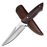 AUBEY Jagdmesser Outdoor mit Messerscheide, Feststehend Full Tang Survival Messer Bushcraft Messer mit Holzgriff, 440 Stahl Klinge Extra Scharf, Survivalmesser für Camping Ang