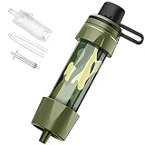 Wasserfilter Outdoor - Trinkwasserfilter für 5000 Liter gefiltertes Wasser - Karabiner und Verlängerungshalm,Trinkwasseraufbereitung die 99,99% aller Keime und Bakterien abtötet, Grü