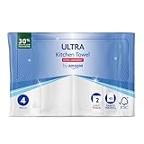 by Amazon ULTRA Küchenrolle, Extra Saugfähig, 4 Rollen (4 Rollen, 1-er Pack), 45 Blätter pro Rolle, Auswringen und Wiederverwenden, FSC-zertifizier