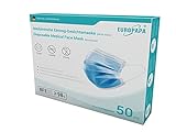 EUROPAPA 50x medizinische OP Maske 3-lagig Atemschutzmasken Typ IIR TÜV CE zertifiziert Chirurgische Einwegmaske Mund und Nasenschutz EN14683 BFE ≥ 98%