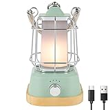 ZWOOS LED Campinglampe Akku【400 lm IP44, bis zu 80h Leuchtdauer 】stufenlos dimmbar, Farbtemperatur einstellbar, Drei Lichtfarben,wiederaufladbare USB Outdoor Lampe mit Hanfseil und Bambussockel(Green)