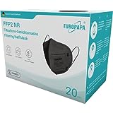 EUROPAPA® 20x FFP2 Schwarz Maske 5-Lagen Mundschutzmaske CE Stelle zertifiziert Atemschutzmasken hygienische Einzelverpackung EU 2016/425