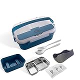 SEQUOIA OUTDOOR® Flammenlose Kochbox - Campingkocher ohne Gas & Feuer, Essen kochen ohne Strom, Edelstahl Lunchbox für Auto, Camping, Büro und Notfall, inkl. Gabel, Löffel & 3 Kochpads