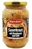 Euro-East Sauerkraut mit Knoblauch und Chili 6-pack im Glas, Vegan und Glutenfrei eingelegter Kohl, Fermentiertes Gemüse (6x460g)