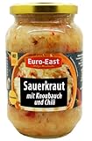 Euro-East Sauerkraut mit Knoblauch und Chili 6-pack im Glas, Vegan und Glutenfrei eingelegter Kohl, Fermentiertes Gemüse (6x460g)