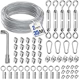 35M 69pcs Drahtseil für Kletterpflanzen - Langlebiges Stahlseil-Set mit Seilspanner, Drahtseilklemme, Stahlseil ummantelt für Rankhilfe und Beleuchtung, Ideal als Wäscheleine und für DIY-Proj