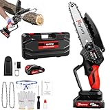 Akku Kettensäge 21V, 6 Zoll Mini Kettensäge mit Akku, 2 Kette, Kettensäge Elektrisch Handsäge Einhand Handkettensäge mit Sicherheitsschloss für Gartenarbeit Baumbeschneidung Holzschneid