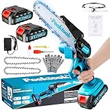 Mini Kettensäge mit Akku, 6 Zoll Akku kettensäge mit 1000W Bürstenloser Motor und 4000mAh Akkus, Mit 2 Ketten und Sicherheitsverriegelung, Handkettensäge Akku für Gartenscheren Astschere Holzschneid