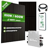 TINOS Balkonkraftwerk 820W / 600W steckerfertig Solaranlage Komplettset 2x 410W 1x 600W Wechselrichter 5m Schuko Photovoltaik mit WIFI & Smart App