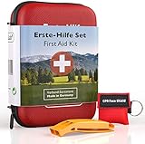 GoLab Erste Hilfe Set Outdoor | Mit Notfallbeatmungsmaske + Signalpfeife + Mundschutz für optimale Erstversorgung | aus Deutschland nach DIN 13167 | Survival Kit | Sport & Reise First Aid K