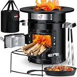 KESSER® Raketenofen mit Grillpfanne aus Gusseisen | inkl. Grillzange & Tragetasche | Dutch Oven 6 integrierte Spikes | BBQ Rakete Holzofen | Camping Outdoor-Campingkocher | Campinggrill Edelstah