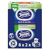 Tempo Feuchte Toilettentücher 'Sanft & Sensitiv' - Megapack - 16 Packungen mit je 42 Tüchern - Duo Packs - natürliche Aloe Vera - feuchtes Toilettenpapier, dermatologisch getestet, pH-hautneutr