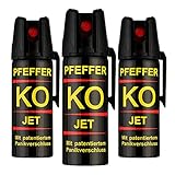 KO Pfefferspray Jet | Fog Verteidigungsspray | Abwehrspray Hundeabwehr | zur Selbstverteidigung | Sparset | Made in Germany (Jet 50 ML 3 STK)