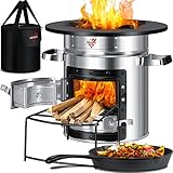 KESSER® Raketenofen Inkl. Grillpfanne aus Gusseisen mit Tragetasche Dutch Oven BBQ Rakete Holzofen Camping Campingkocher Campinggrill Edelstahl Silver