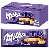 Milka Triolade 15 x 280g Großtafel, Zartschmelzende Schokoladentafel aus Schokoladen-Mix