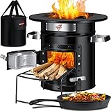 KESSER® Raketenofen Inkl. Grillpfanne aus Gusseisen mit Tragetasche Dutch Oven BBQ Rakete Holzofen Camping Campingkocher Campinggrill Edelstahl Blac