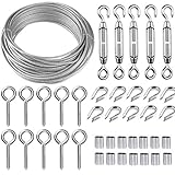 TooTaci Drahtseil 2mm Edelstahl,30M Drahtseil Rankhilfe Set,Stahlseil ummantelt,Stahlseil mit ösen,M5 Seilspanner Edelstahl Spannschloss,Spanndraht Seilspanngarnitur,für Kletterpflanzen,Gardinen s