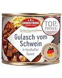 DREISTERN Schweinegulasch 500g I Mit pikanter Sauce I Herzhaftes Fertiggericht in recyclebarer Konservendose I Lange Haltbarkeit dank natürlicher Konservierung I Hausmacher Qualitä
