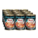 Buss Fertiggerichte - Bihun Suppe original nach indonesischer Art - Milde Asia Suppe mit Paprika, Hühnerfleisch und Glasnudeln – Fertiggerichte für Mikrowelle, 12 x 400 g