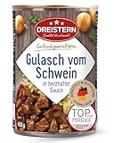 DREISTERN Schweinegulasch 400g I Mit pikanter Sauce I Herzhaftes Fertiggericht in recyclebarer Konservendose I Lange Haltbarkeit dank natürlicher Konservierung I Hausmacher Qualitä
