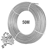 2 mm Drahtseil, 316 Edelstahldrahtkabel, 50 m langes Flugzeugkabel mit 25 teiliger Crimpschleifenhülse, 7 x 7 Litzenkern, 167kg Bruchfestigkeit Perfekt für Außen,Garten oder Bastelarb