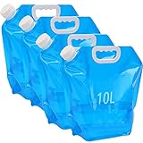 Kamiya 4 Stück 10L Faltbarer Wasserkanister mit Dichtem Deckel,Flexibler Wasserkanister,10 Liter Faltbarer Wasserkanister Bpa-Frei für Outdoor Camping