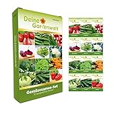 Gemüsesamen Set - 12 Sorten Samen Gemüse - Saatgut Gemüse Sortiment - Anzuchtset für Gemüsepflanzen - Geschenkset - Tomaten, Gurken, Radieschen, Zucchini, Paprika, Möhren und mehr von Deine Gartenw
