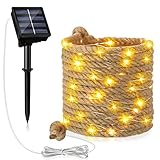 Honoson Solar Lichterkette Seil, 660cm IP65 Sisalstern Beleuchtet Lampe, Gartenleuchte mit 70 LEDs - Warmweiße 3200k, Weihnachten Beleuchtung für Deko Outdoor Garten Terrasse Balkon, 1 Stüc