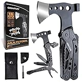 Camping Multitool Zubehör Geschenke für Männer Väter 16 in 1 Verbessertes Multi-Tool Survival Gear mit Axt Hammer Zange Säge Schraubendreher Flaschenöffner Pfeife & tragbare Hülle zum Wandern, Jag